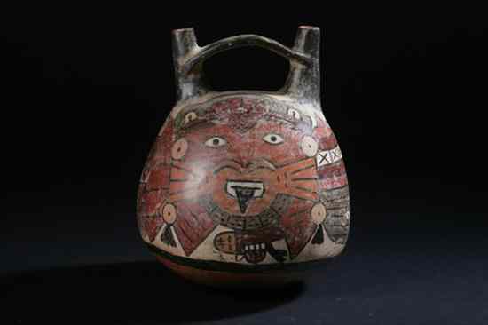 Appraisal: NAZCA POTTERY VESSEL Peru circa A D Jaguar polychrome decoration