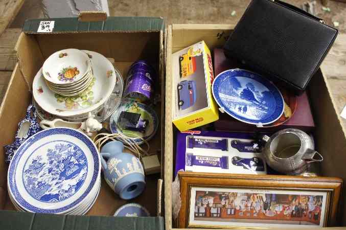 Appraisal: Two Trays comprising Wall Plaques Collector Toys Wedgwood Vase Blue