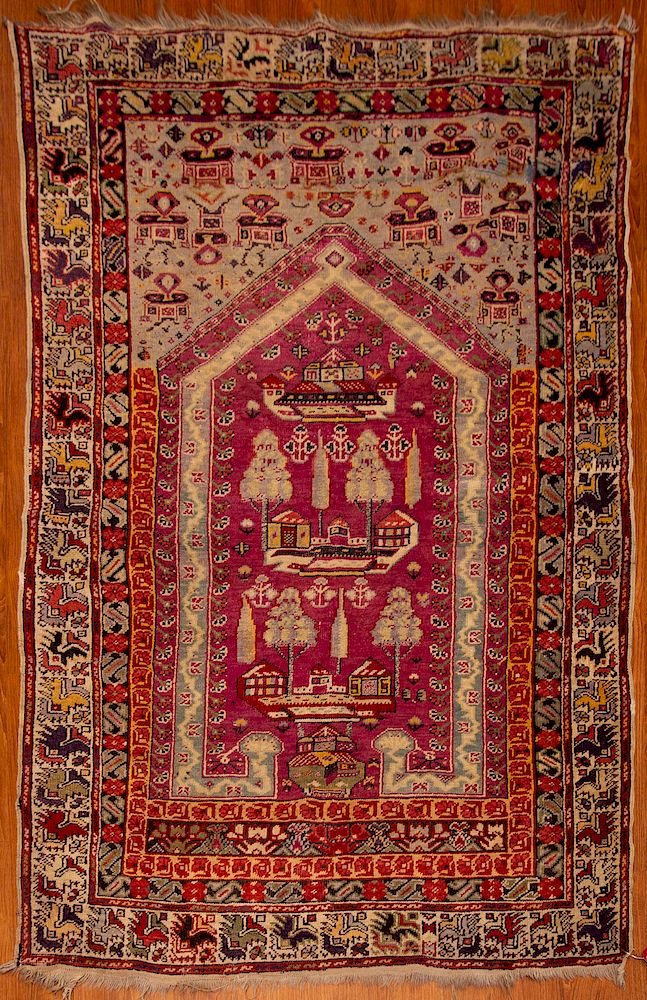 Appraisal: Semi-Antique Turkish Milas Prayer Rug x hand knotted wool foundation