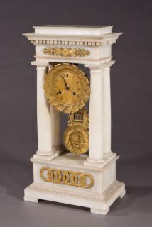 Appraisal: French Gilt Bronze and White Marble Portico Clock mid th