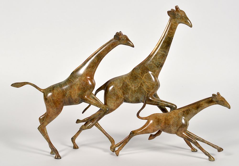 Appraisal: Large Loet Vanderveen 'Running Giraffes' Bronze Loet Vanderveen - 'Running