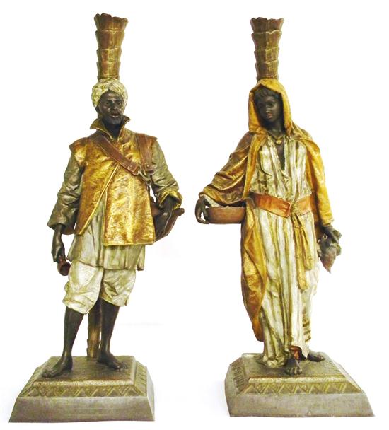 Appraisal: Pair of Moorish cold painted white metal figures of a