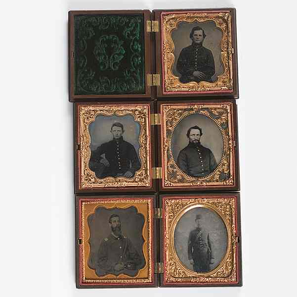 Appraisal: Three Sixth Plate Union Cases with Civil War Portraits Lot