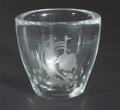 Appraisal: An Orrefors glass vase etched with two comical birds one