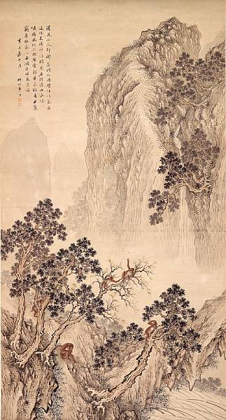 Appraisal: Chinese Paintings Large hanging scroll ink and color on paper