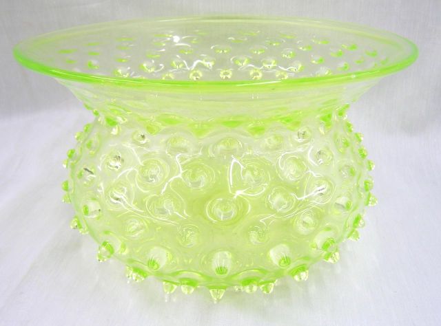 Appraisal: Victorian style Vaseline glass hobnail cuspidor diameter hand blown with