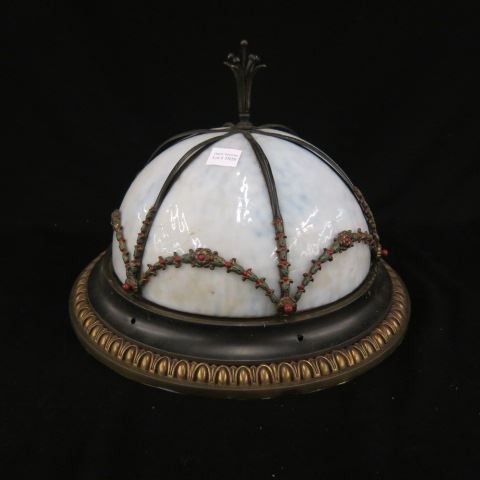 Appraisal: Art Deco Ceiling Fixture white opalescent slag glass with floral