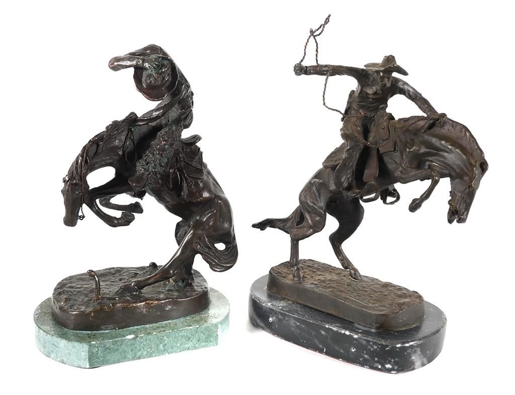 Appraisal: Two Remington bronze and metal sculptures Rattlesnake and Bronco Buster