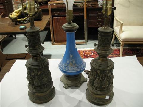 Appraisal: PAIR OF RENAISSANCE REVIVAL METAL LAMPS h in Provenance Boyer