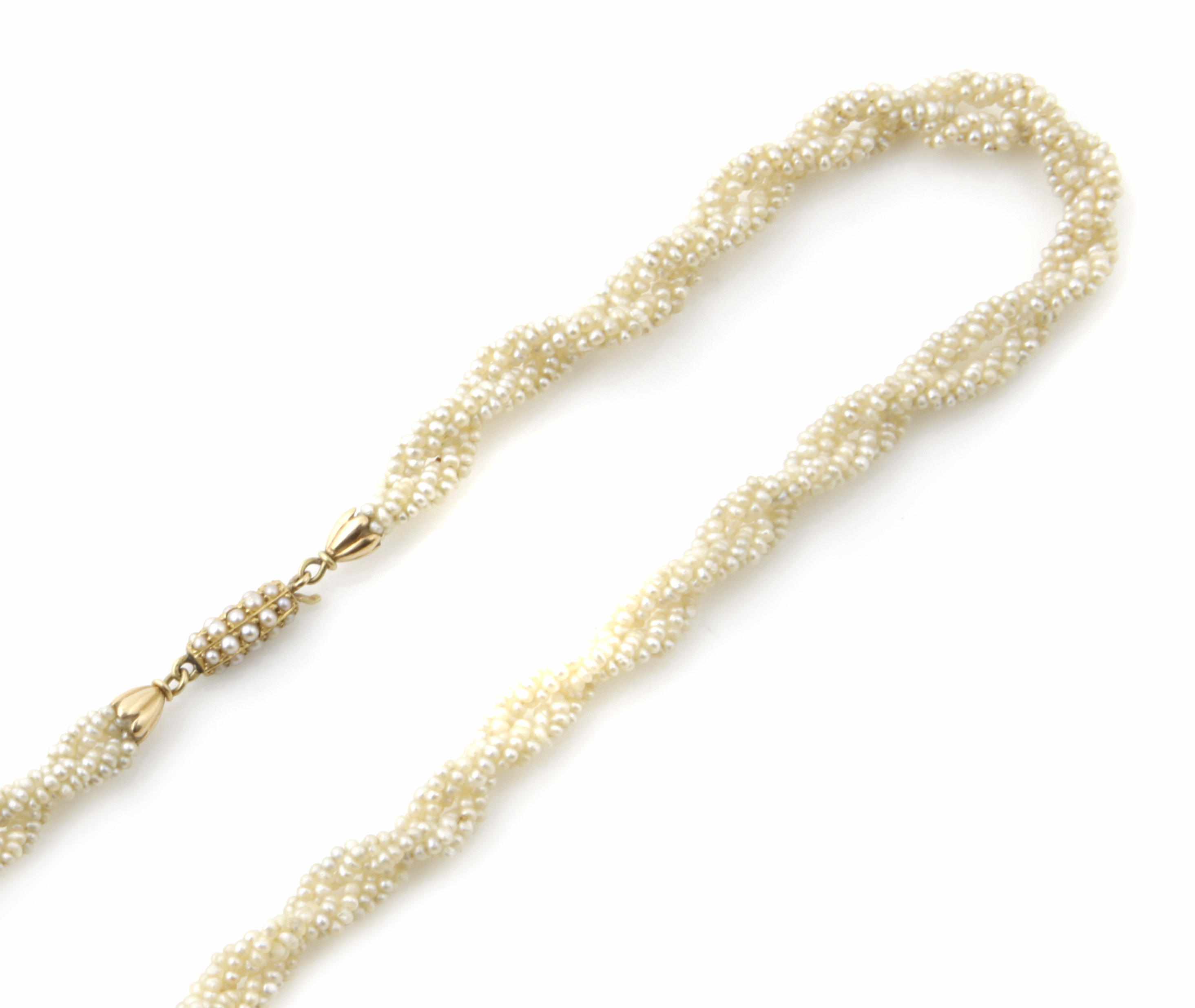 Appraisal: A seed pearl twist necklace with a gold clasp length