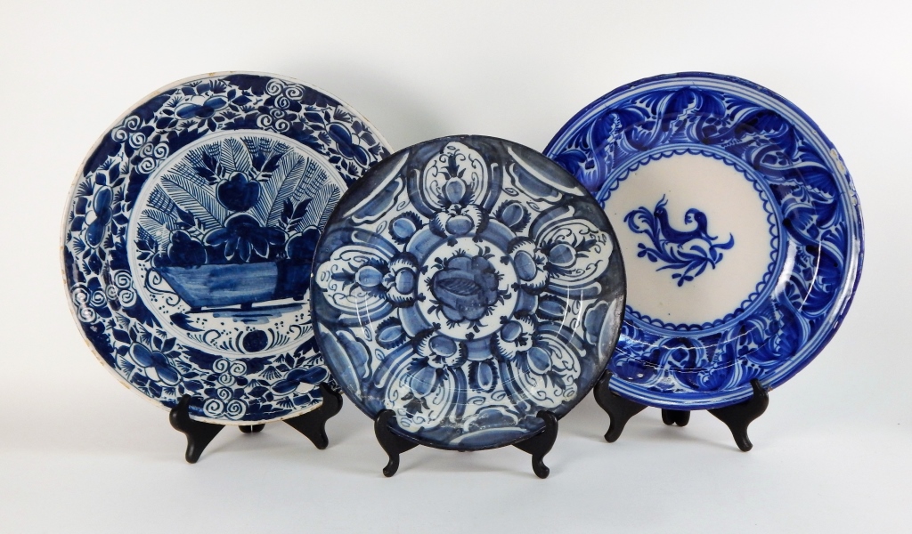 Appraisal: DELFT BLUE AND WHITE POTTERY CHARGERS Europe th CenturyIncludes one