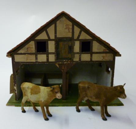 Appraisal: A German toy stable c painted wood construction with card