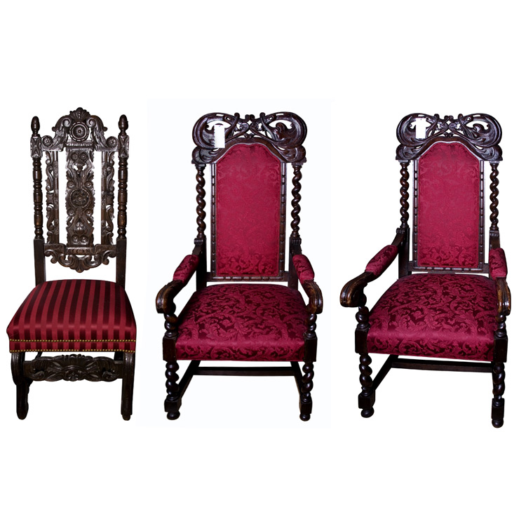 Appraisal: Group of Three Baroque Style Oak Chairs