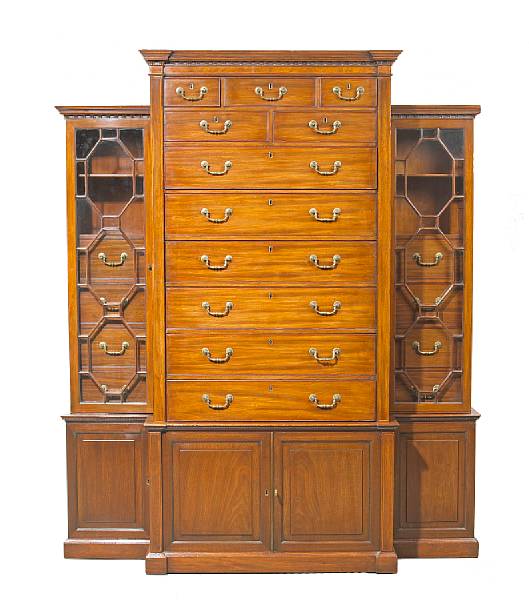 Appraisal: An unusual George III style mahogany breakfront cabinet mid th