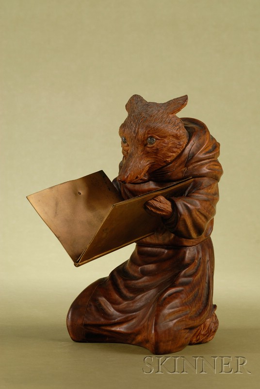 Appraisal: Whimsical Black Forest Carved Walnut Figure of Monk Fox early