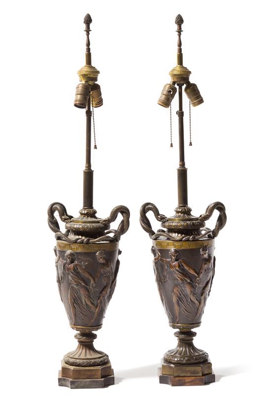 Appraisal: Sale Lot A Pair of Neoclassical Style Bronze Lamps each