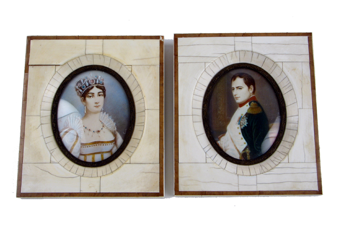 Appraisal: A PAIR OF MINIATURE OIL PAINTINGS the Emperor Napoleon Bonaparte