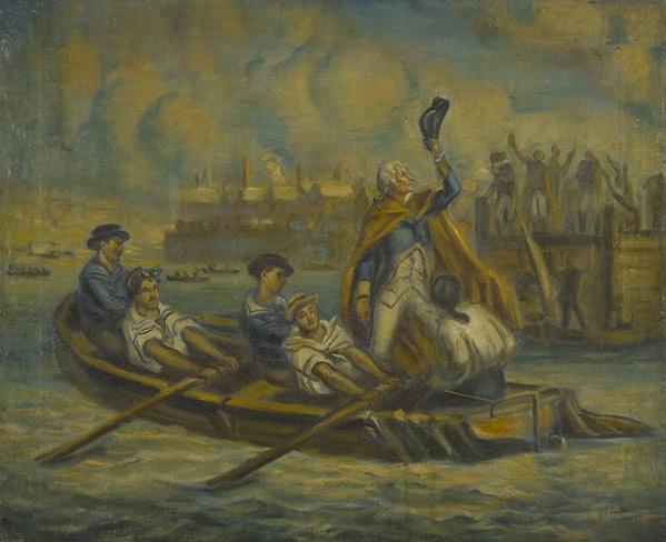 Appraisal: AMERICAN PRIMITIVE th Anonymous Crossing the Delaware Oil on canvas