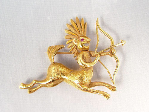 Appraisal: K CENTAUR FIGURAL SIGNED BROOCH K yellow gold brooch depicting