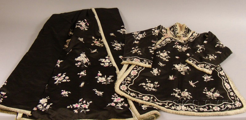 Appraisal: Asian Three-piece Silk Embroidered Black Silk Outfit