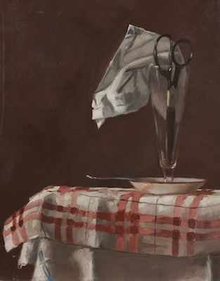 Appraisal: Frederick Hale McDuff American - Plaid tablecloth Oil on canvas