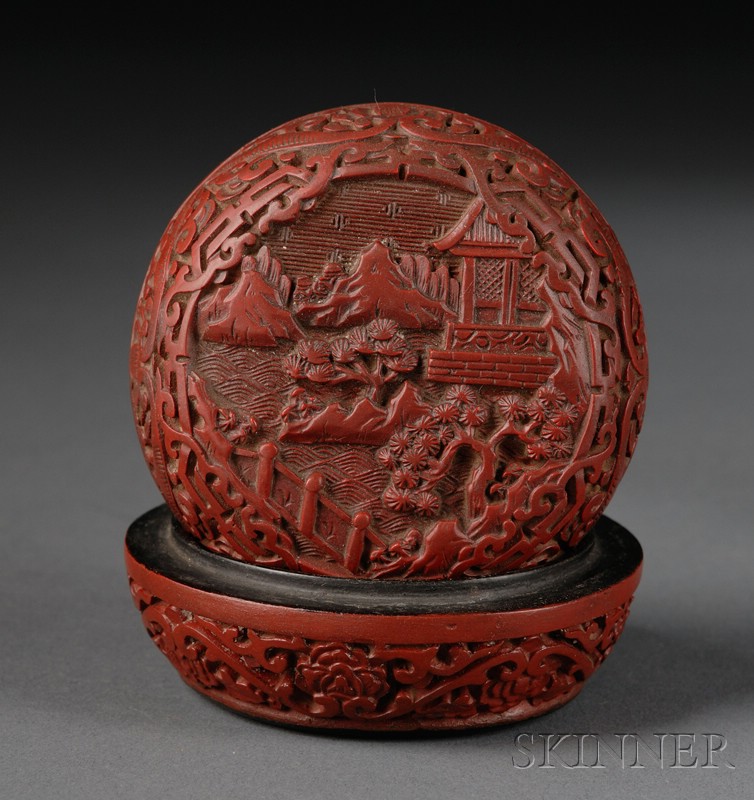 Appraisal: Carved Lacquer Box China th century scene of mountainous landscape