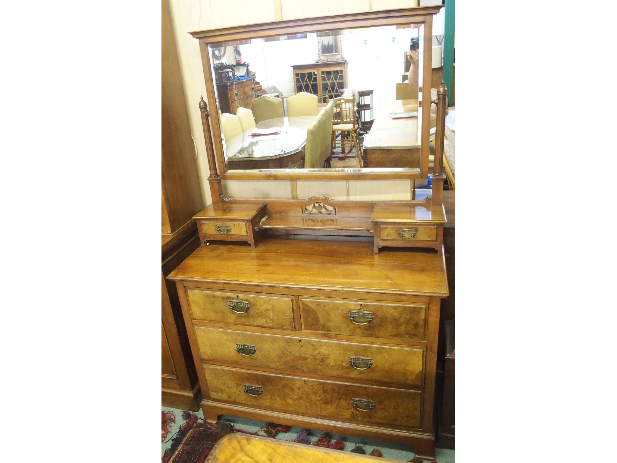 Appraisal: A Victorian walnut dressing table and mirror x x cm