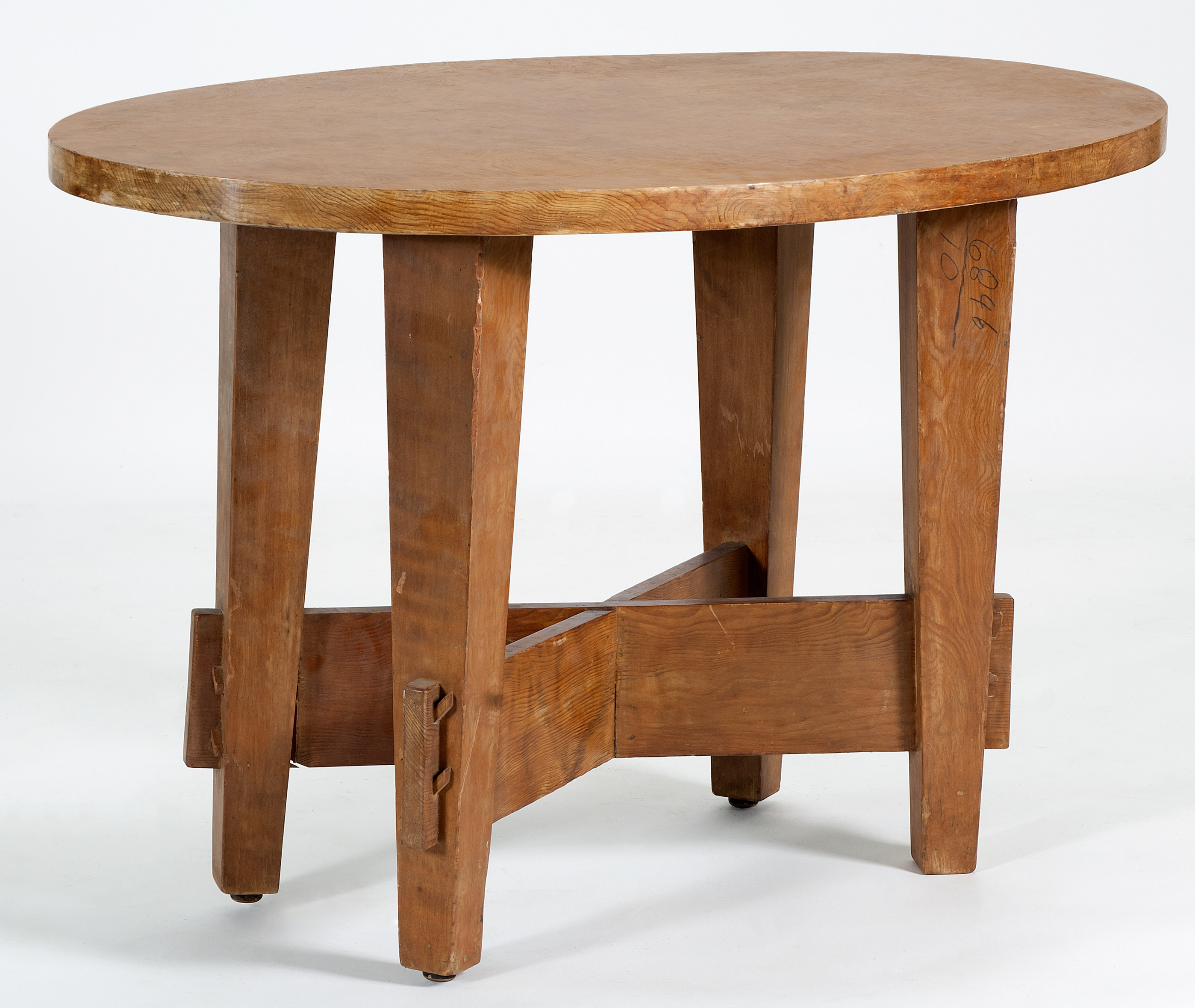 Appraisal: OVAL TABLE WITH BURLED WALNUT TOP th CenturyX-form stretcher base