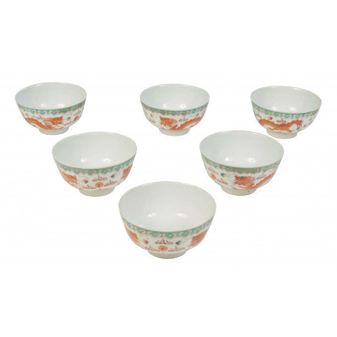 Appraisal: Set of Six Chinese Porcelain Rice Bowls th c with