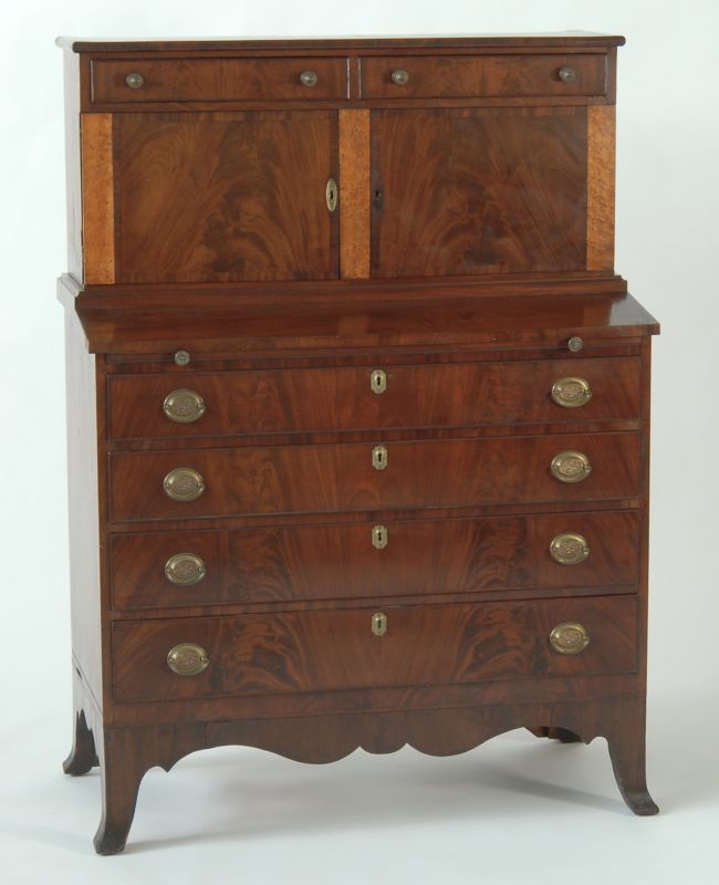 Appraisal: ANTIQUE AMERICAN FEDERAL TWO-PART SECRETARY Circa - Probably Newburyport Massachusetts