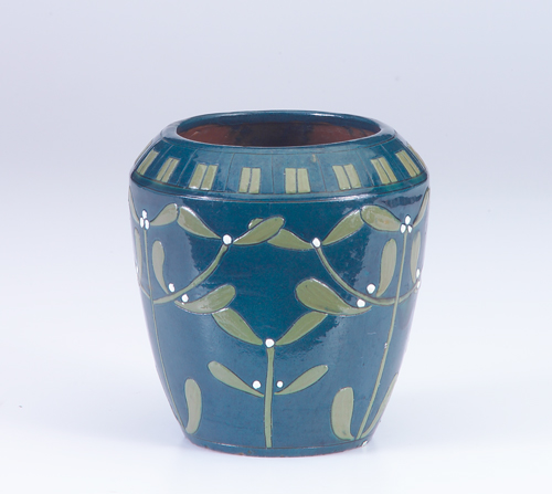 Appraisal: JERVIS Oyster Bay Flaring vase enamel-decorated with green and white