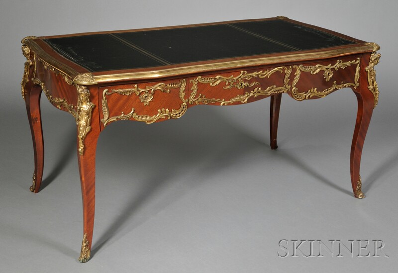 Appraisal: Louis XV-style Bureau Plat leather inset top with gilt-painted edge