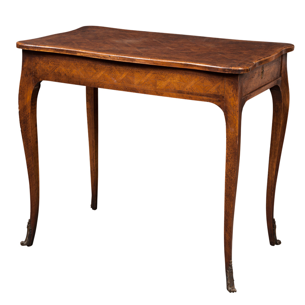 Appraisal: Louis XV Style Parquetry Inlaid Walnut Side Table Mid th