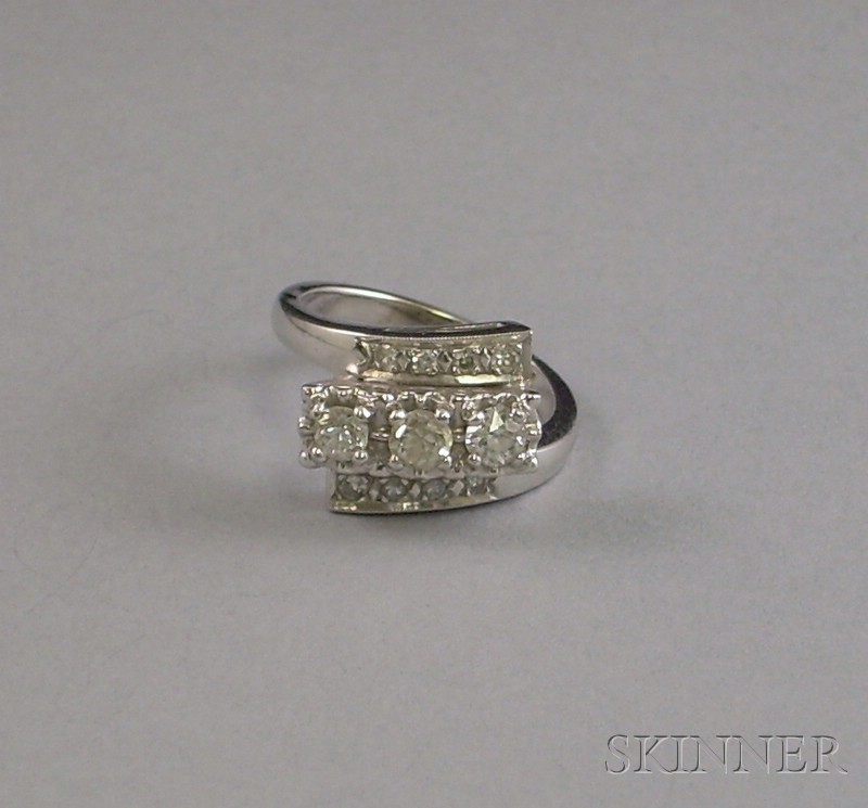 Appraisal: kt White Gold and Diamond Three-stone Ring with diamond melee