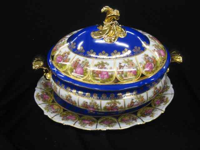 Appraisal: German Porcelain Round Covered Tureen with underplate ''Love Story'' pattern