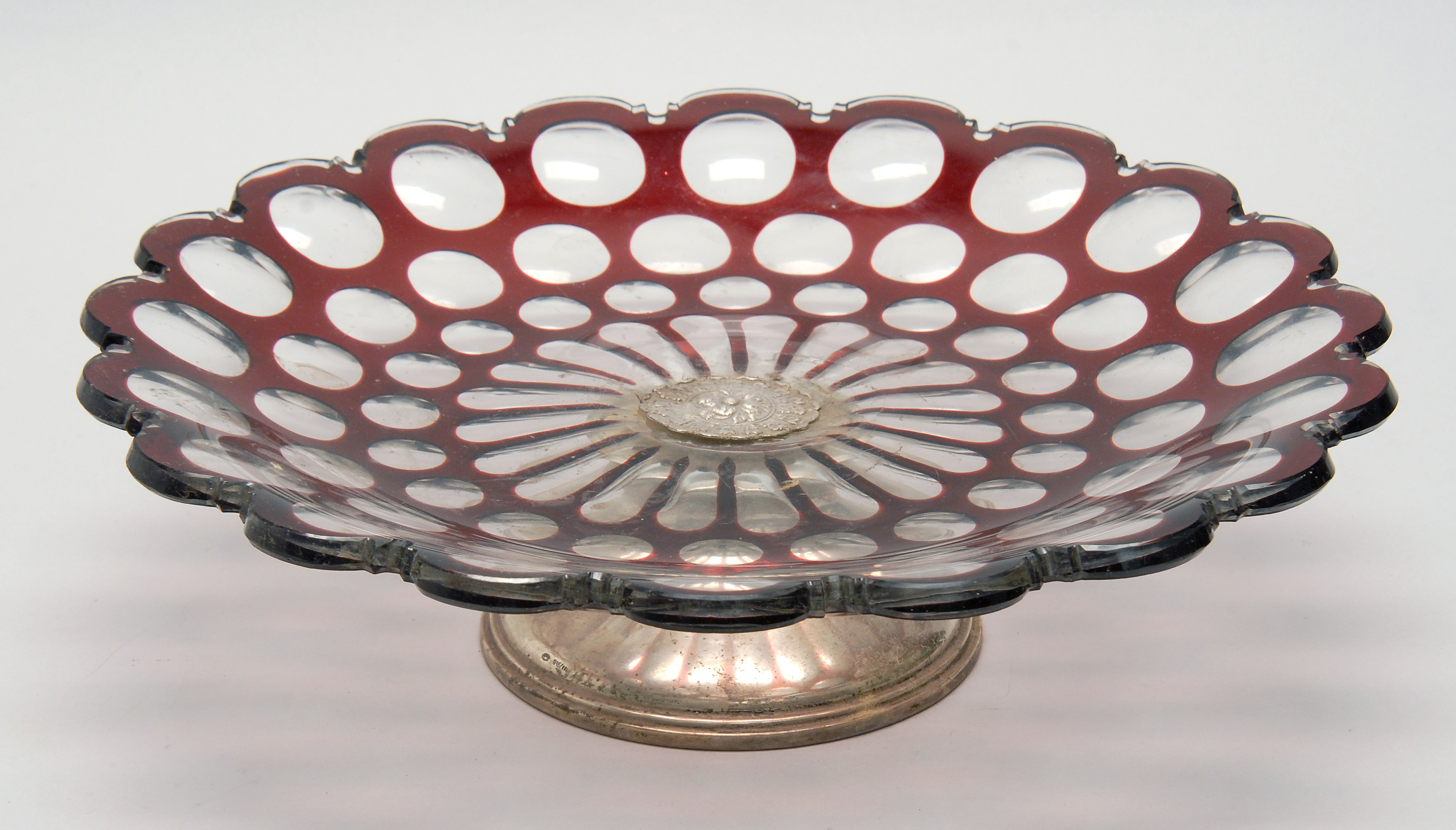 Appraisal: EARLY TH CENTURY BOHEMIAN RUBY CUT-TO-CLEAR GLASS TAZZA The bowl