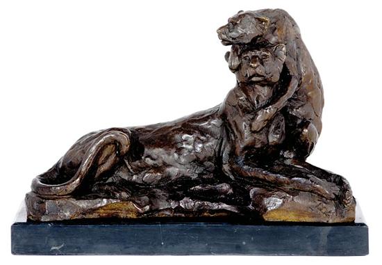 Appraisal: Antoine Louis Barye after LIONESS WITH CUB bronze with dark