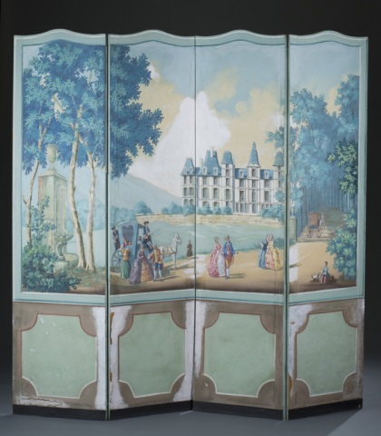 Appraisal: Italianate Four-panel Floor Screen Ca Manor Landscape on one side