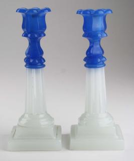 Appraisal: pr of th c pattern molded candlesticks opaque blue petal