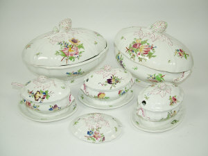 Appraisal: Five J C Richard tureen and covers with moulded artichoke