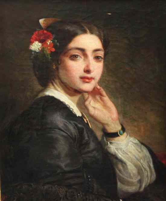 Appraisal: Philip Hermogenes Calderon - oil on canvas 'Una Madeilena' monogrammed