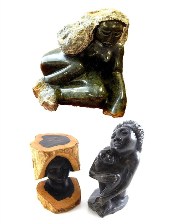 Appraisal: Three th C African sculptures Richard Mteki Zimbabwean b Watching