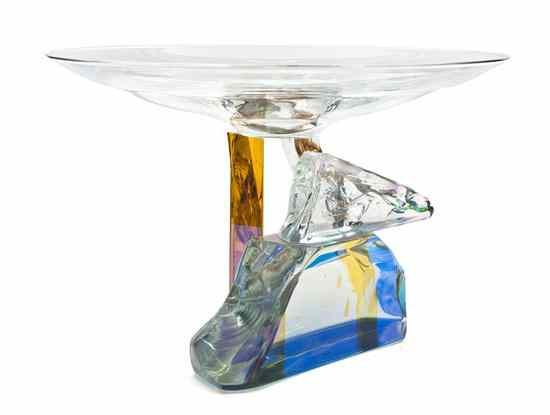 Appraisal: A Studio Glass Compote Steve Maslach having a circular bowl