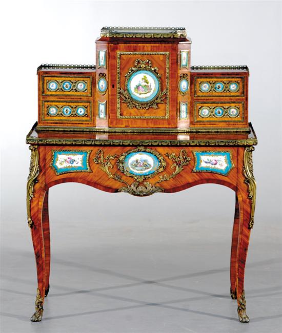 Appraisal: Louis XV style gilt-bronze porcelain-mounted and kingwood bonheur du jour