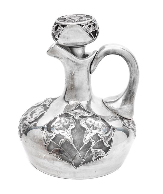 Appraisal: Sale Lot An Art Nouveau Silver Overlay Ewer of low