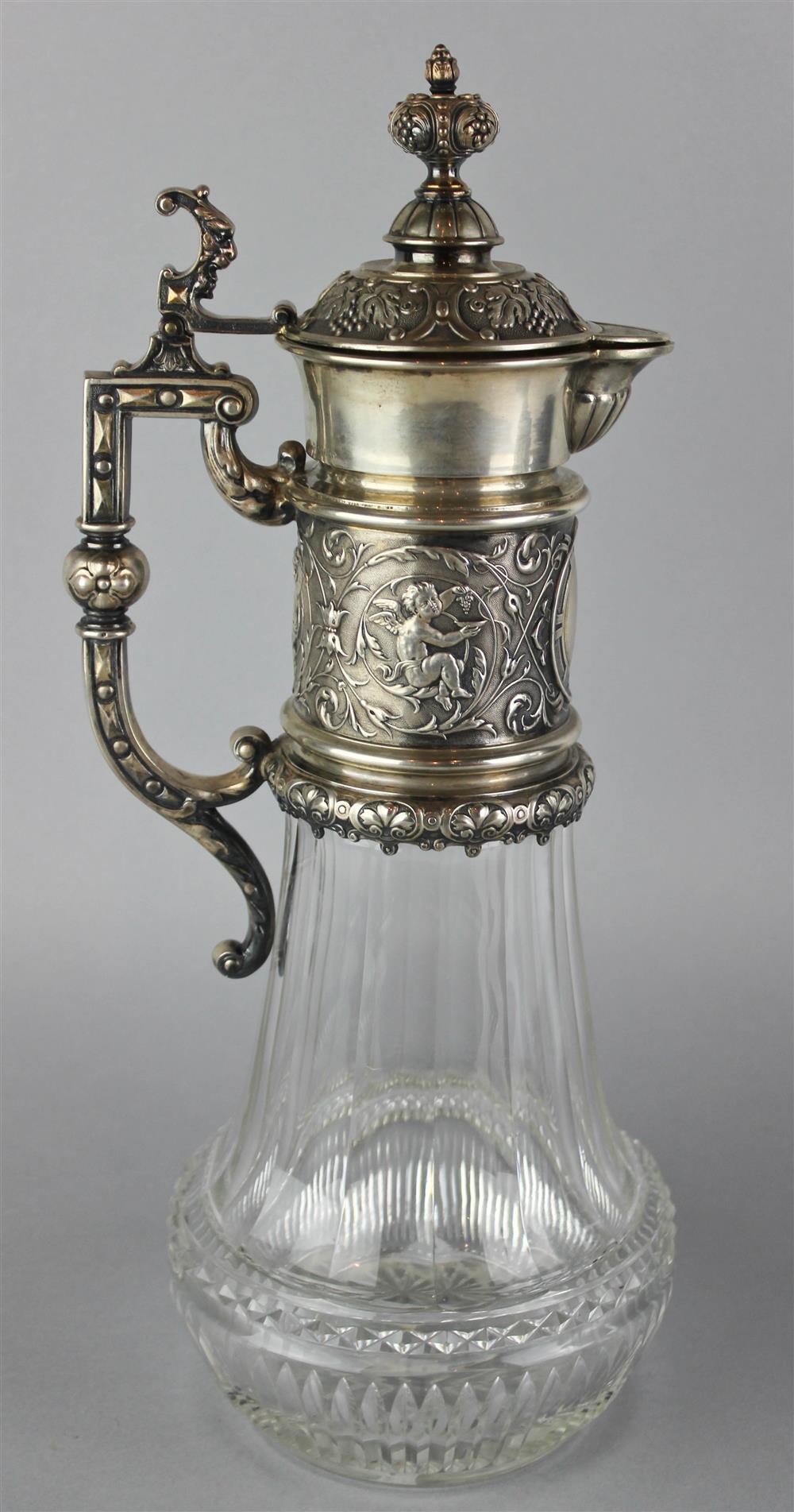 Appraisal: GERMAN SILVER MOUNTED GLASS CLARET JUG maker's mark for M