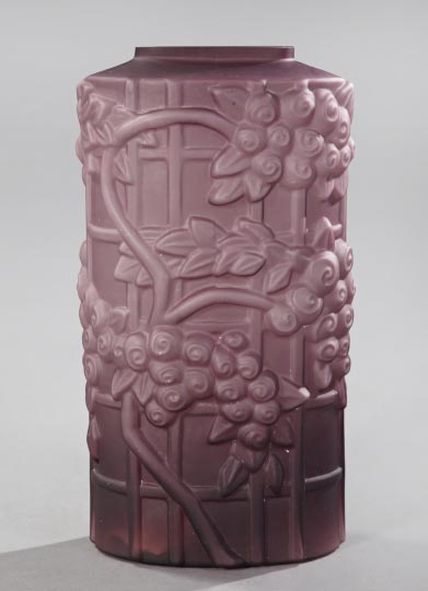 Appraisal: Large Balos Art Deco Amethyst-Tinted and Frosted Glass Vase second