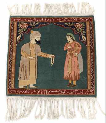 Appraisal: A Middle Eastern Pictorial Rug Hanging Depicting a turbaned man