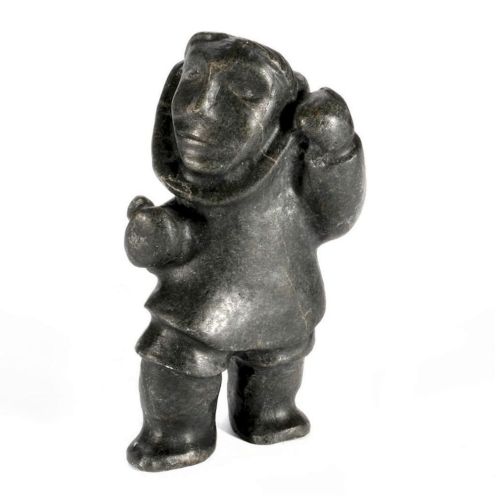 Appraisal: An Inuit Stone Sculpture Peter Sevoga Standing Woman Height in