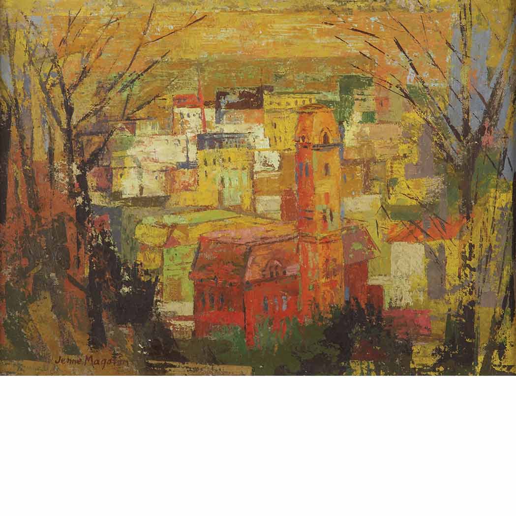 Appraisal: Jenne Magafan American - Cityscape Signed Jenne Magafan ll and